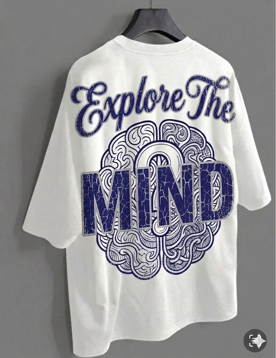 Oversized White Graphic T-Shirt 220 GSM | Explore The Mind Back Print | Premium Streetwear Tee