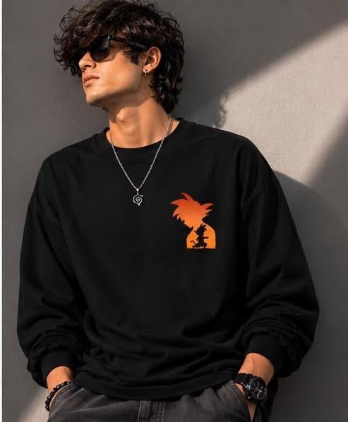 Goku Oversized Sweatshirt | Anime Graphic Print Black Sweatshirt for Men & Women