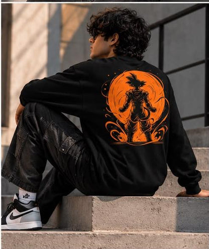 Goku Oversized Sweatshirt | Anime Graphic Print Black Sweatshirt for Men & Women