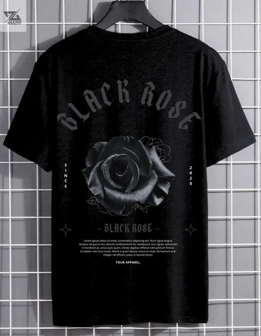 Black T-Shirt with "Black Rose" Gothic Design - Naazfit - NAAZFIT