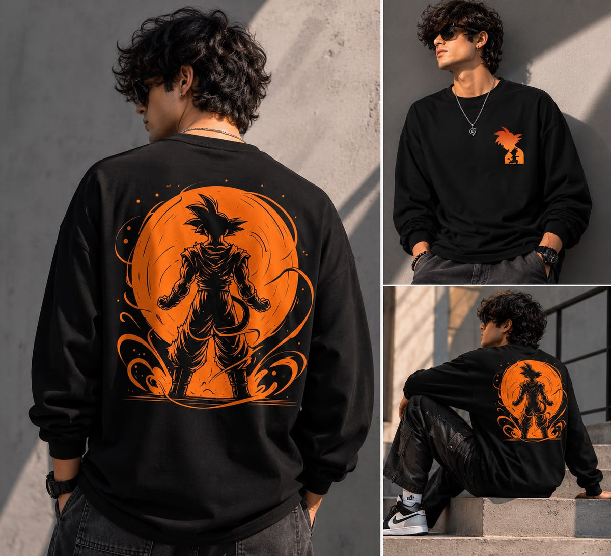 Goku Oversized Sweatshirt | Anime Graphic Print Black Sweatshirt for Men & Women