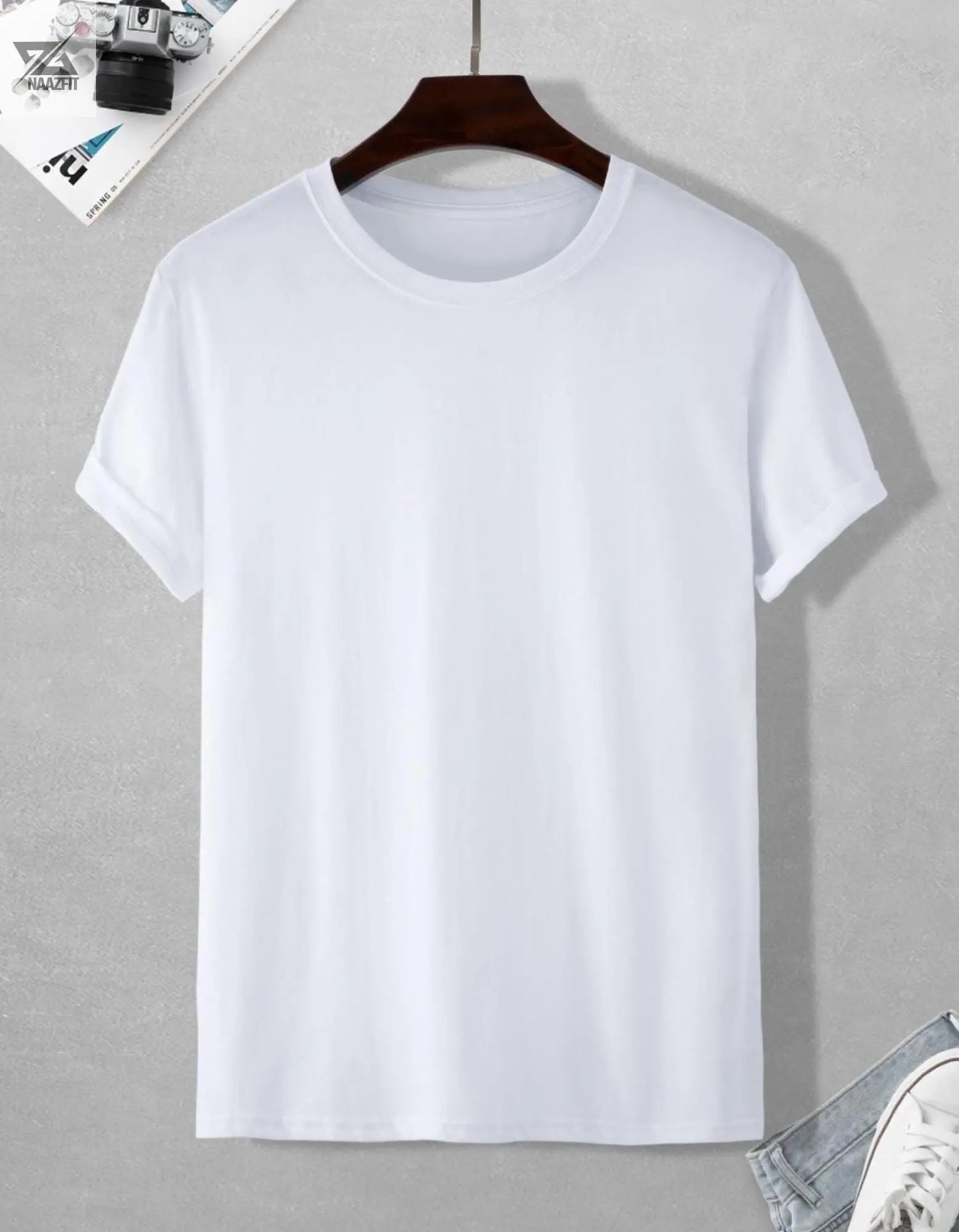 Classic Plain White T-Shirt - Minimalist Style - NAAZFIT