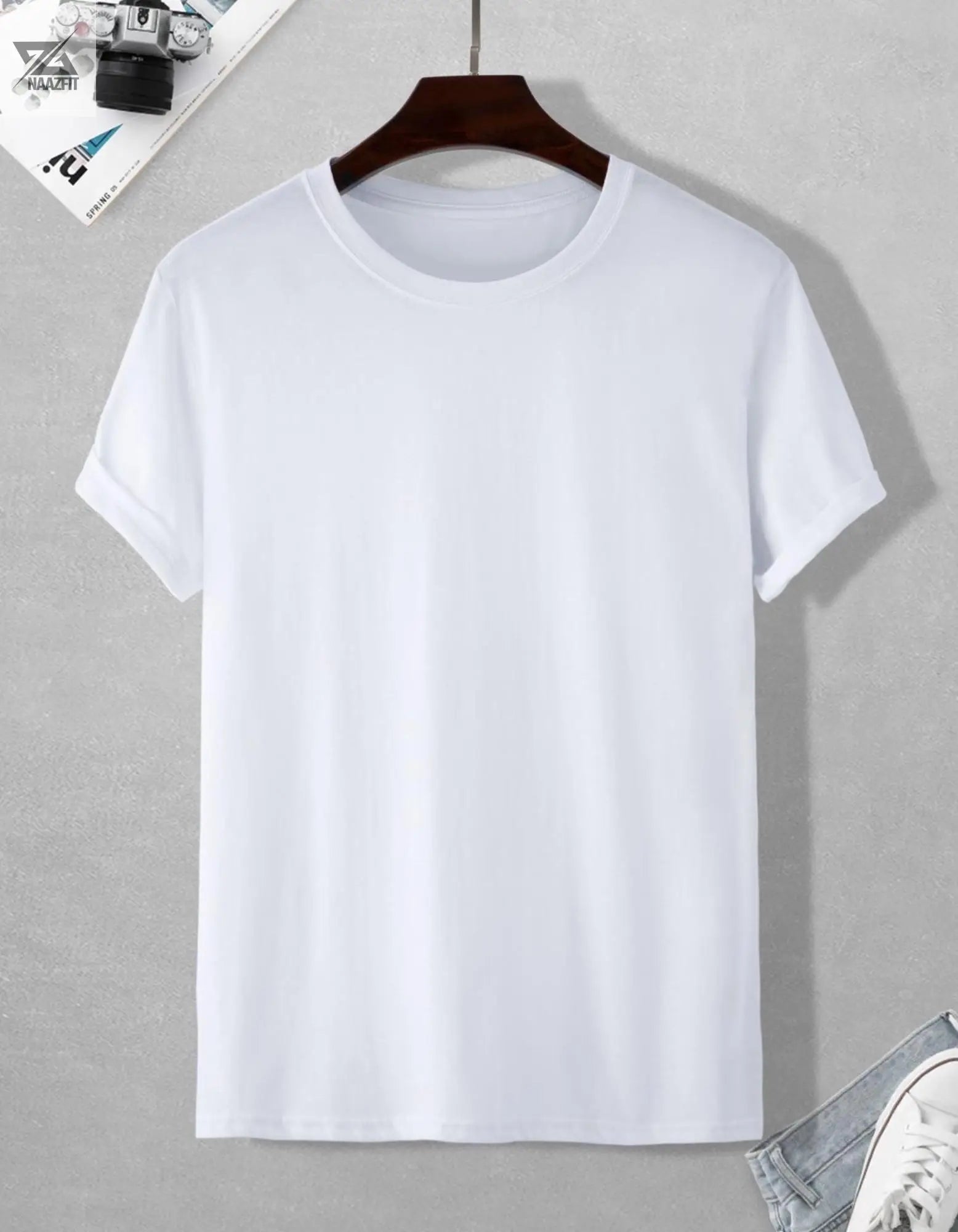 Classic Plain White T-Shirt - Minimalist Style - NAAZFIT