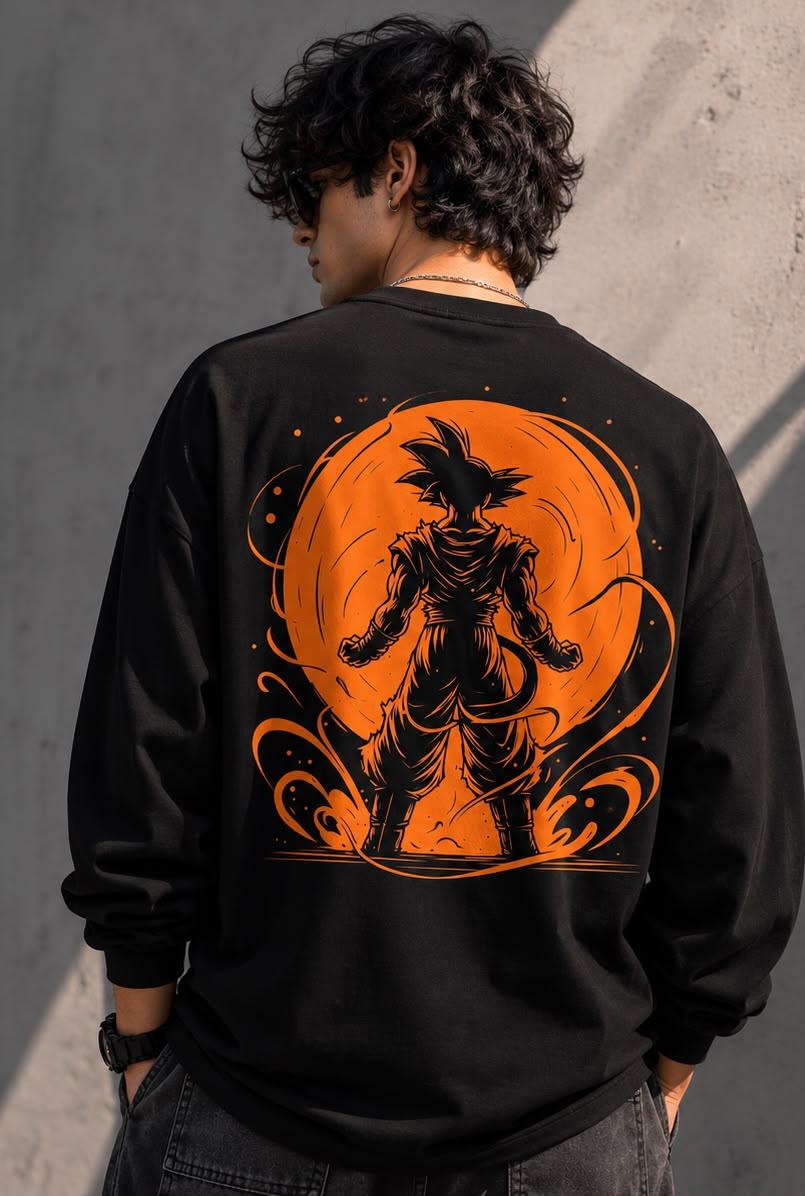 Goku Oversized Sweatshirt | Anime Graphic Print Black Sweatshirt for Men & Women