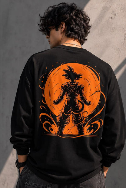 Goku Oversized Sweatshirt | Anime Graphic Print Black Sweatshirt for Men & Women