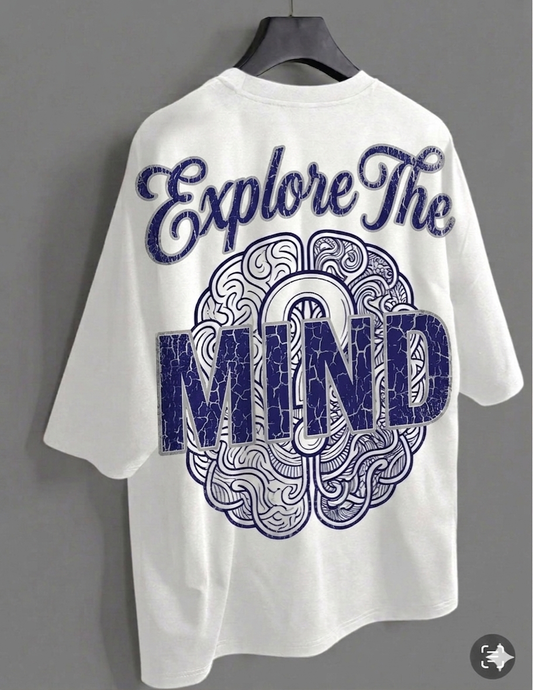 Oversized White Graphic T-Shirt 220 GSM | Explore The Mind Back Print | Premium Streetwear Tee